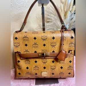MCM Kelly Cognac Top Handle Bag